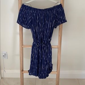 Blue and White Off the Shoulder Dress